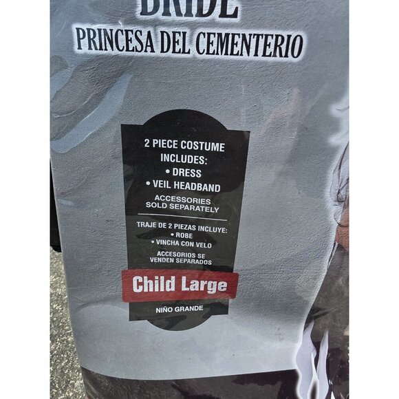 Graveyard Bride Halloween Costume Wedding Dress &Veil Child Size Large 12-14 NEW - Picture 2 of 4